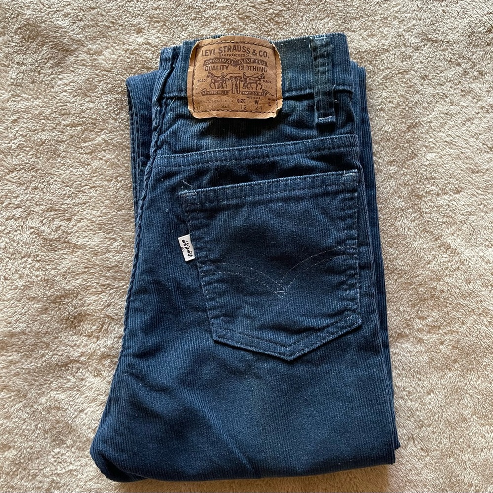 Vintage Navy Levi’s 416 1508 Corduroys White Tab Boys Size 12 Waist 24 Slim